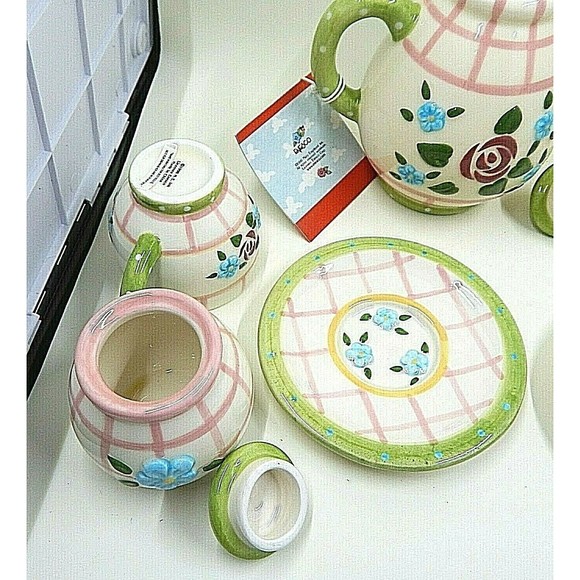 Mary Engelbreit Rose Patch Child's Tea Set By Enesco 1998 Set of 7 - Picture 3 of 12